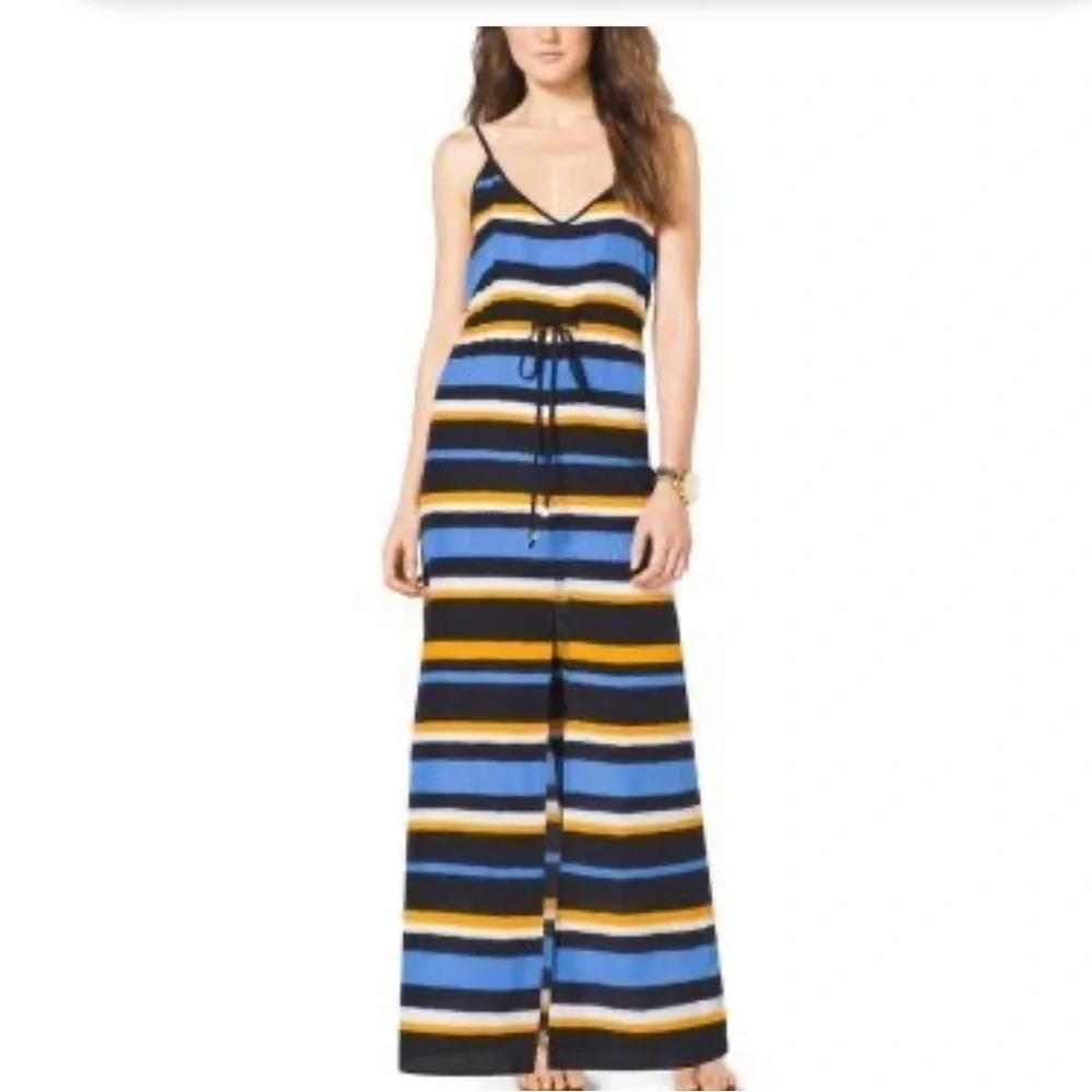 Michael Kors Woman Black Blue Striped Maxi Long Dress Size XXS